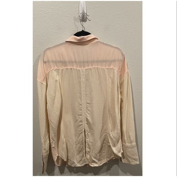 FREE PEOPLE Capetown Striped Button Down Pink Tan - Picture 6 of 7